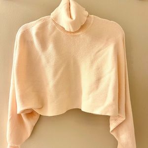 Forever 21 Ribbed Cream Cropped Turtleneck Long Sleeve Sweater Top - Small